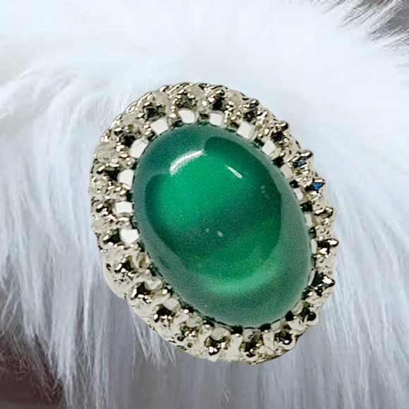 Silver Tone Adjustable Ring with Natural Gemstone - Picture 3 of 4